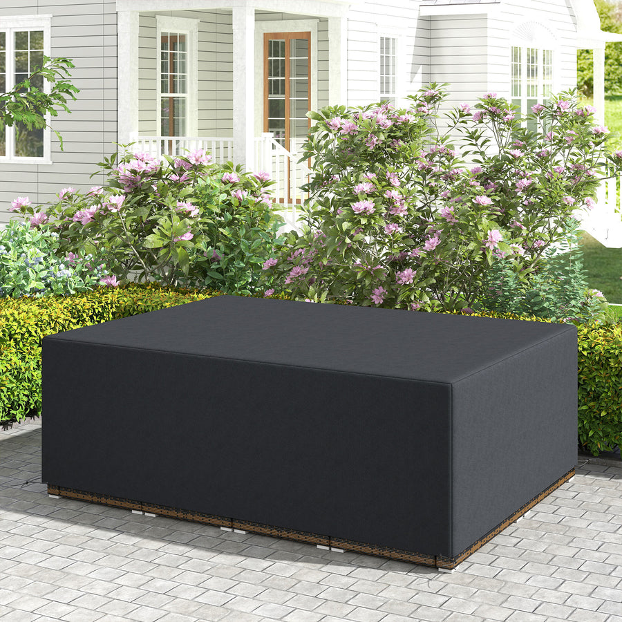 600D Oxford Outdoor Garden Furniture Sofa Set Cover, Waterproof Anti-UV Rattan Sun Lounger Protection Protector Cover, 275L x 205W x 90Hcm, Black