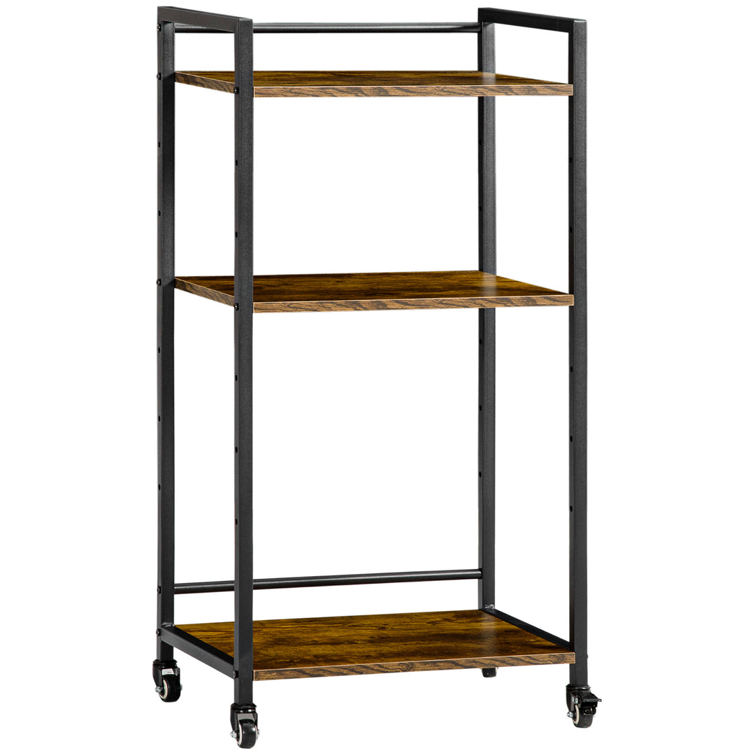 MCL 3-Tier Printer Stand, Utility Cart, Rolling Trolley with Adjustable Shelves with Lockable Wheels for Home Office, Rustic Brown