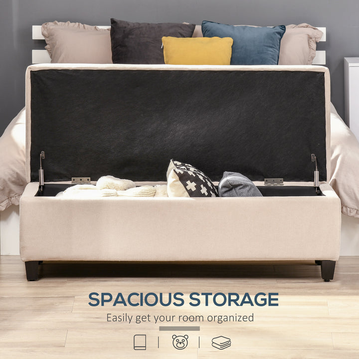 Linen Storage Ottoman, End of Bed Bench, Padded Footrest Seat with Tufting Design, Hinged Lid and Wood Frame 125L x 49W x 41.5H cm Beige