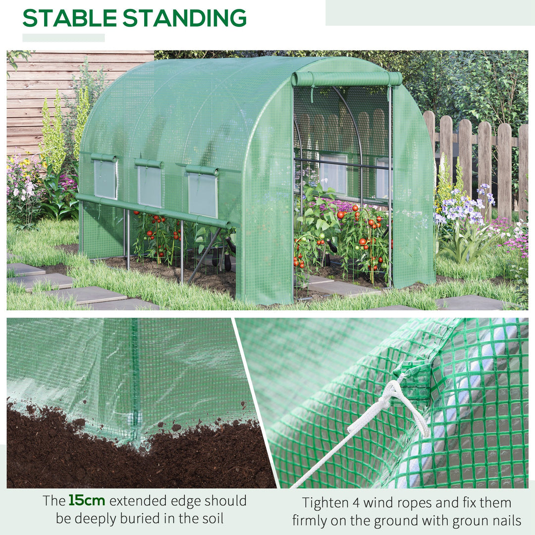 MCL Walk-in Polytunnel Greenhouse Green House with Roll-up Sidewalls, UV-resistant PE Cover, 3 x 2 x 2m, Green