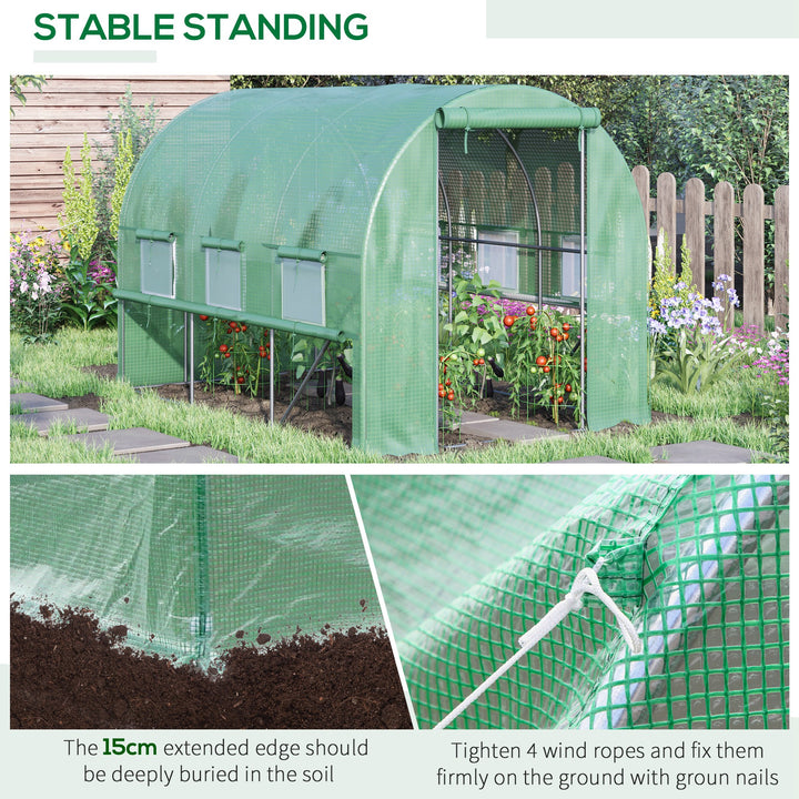 MCL Walk-in Polytunnel Greenhouse Green House with Roll-up Sidewalls, UV-resistant PE Cover, 3 x 2 x 2m, Green