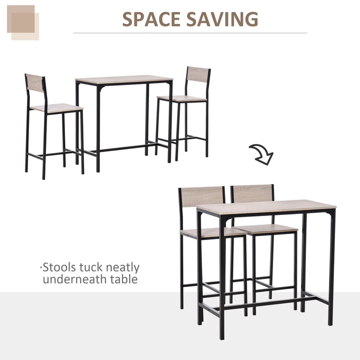 HOMCOM 3 Pcs Table Stool Set Industrial Design w/ Metal Frame Oak Tone MDF Panels Minimal Compact Beautiful | Aosom UK