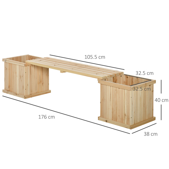 MCL 37L Wooden Garden Planter & Bench Combination Garden Raised Bed Patio Park Natural 176 x 38 x 40 cm