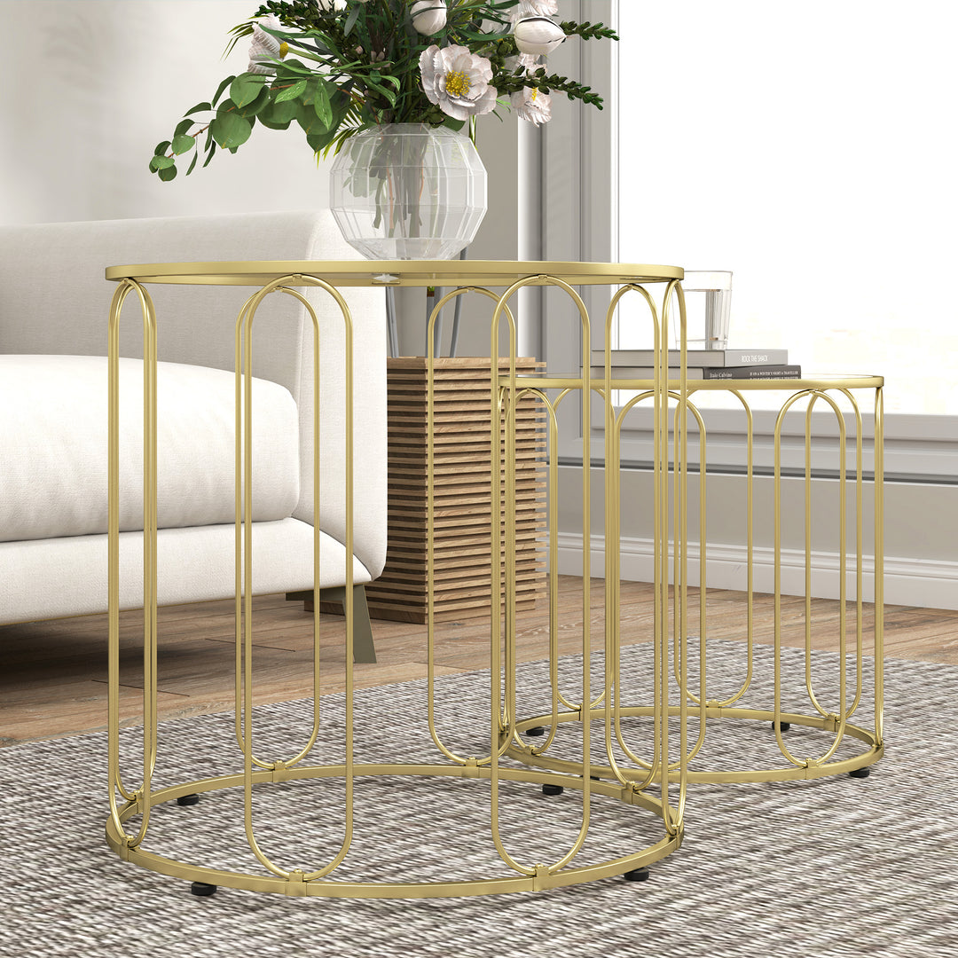 Elliptical Cut-Out Nesting Tables - Gold-Tone