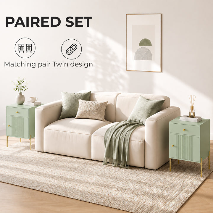 Modern Bedside Tables Set of 2, Side Tables with Drawer and Metal - view 4