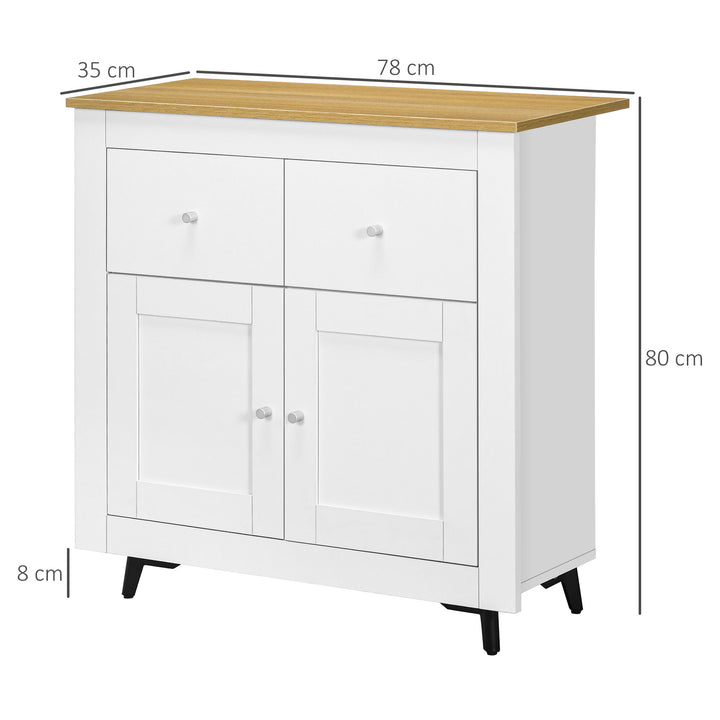 HOMCOM Sideboard Cabinet, Modern Kitchen Cupboard with Double Doors and Drawers for Dining Room, Living Room and Entryway, White