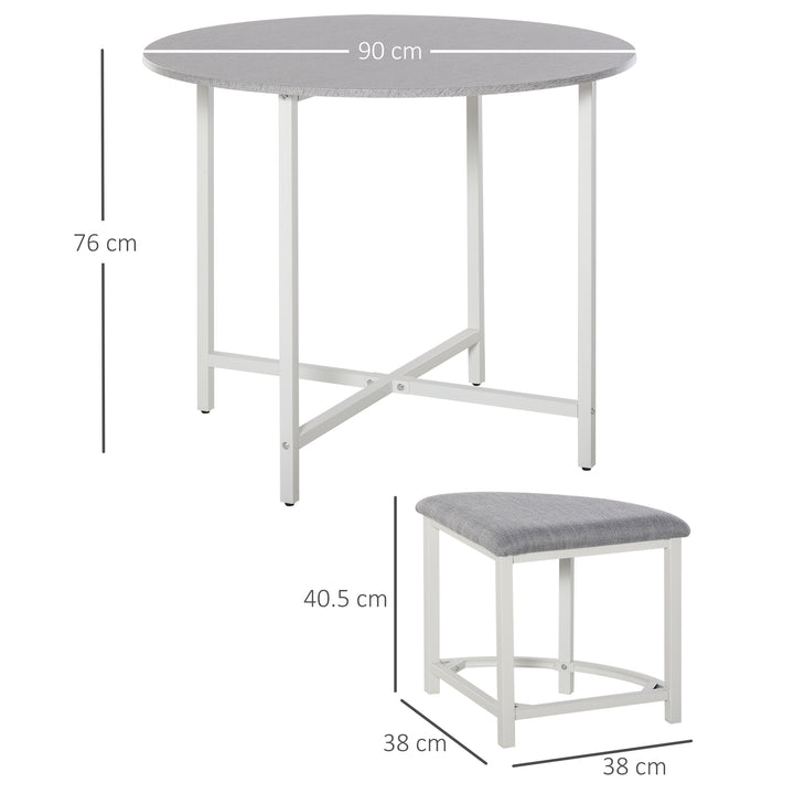 Modern Round Dining Table Set with 4 Upholstered Stools for Dining Room, Kitchen, Grey