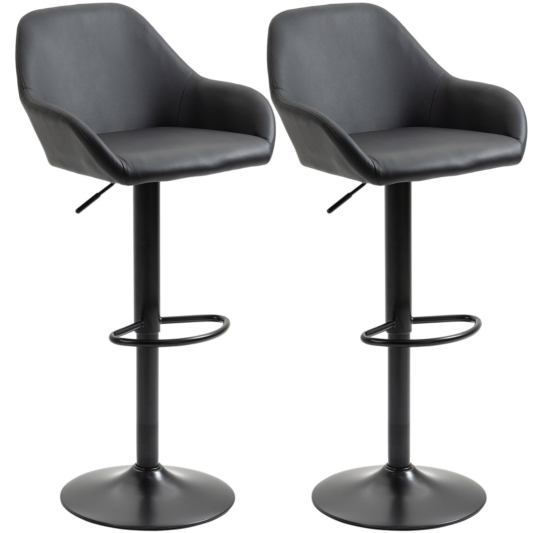 MCL Bar Stools Set of 2, Height Adjustable Swivel Barstools, PU Leather Kitchen Stools with Backs, Armrests and Footrest for Home, Counter and Dining Room, Black
