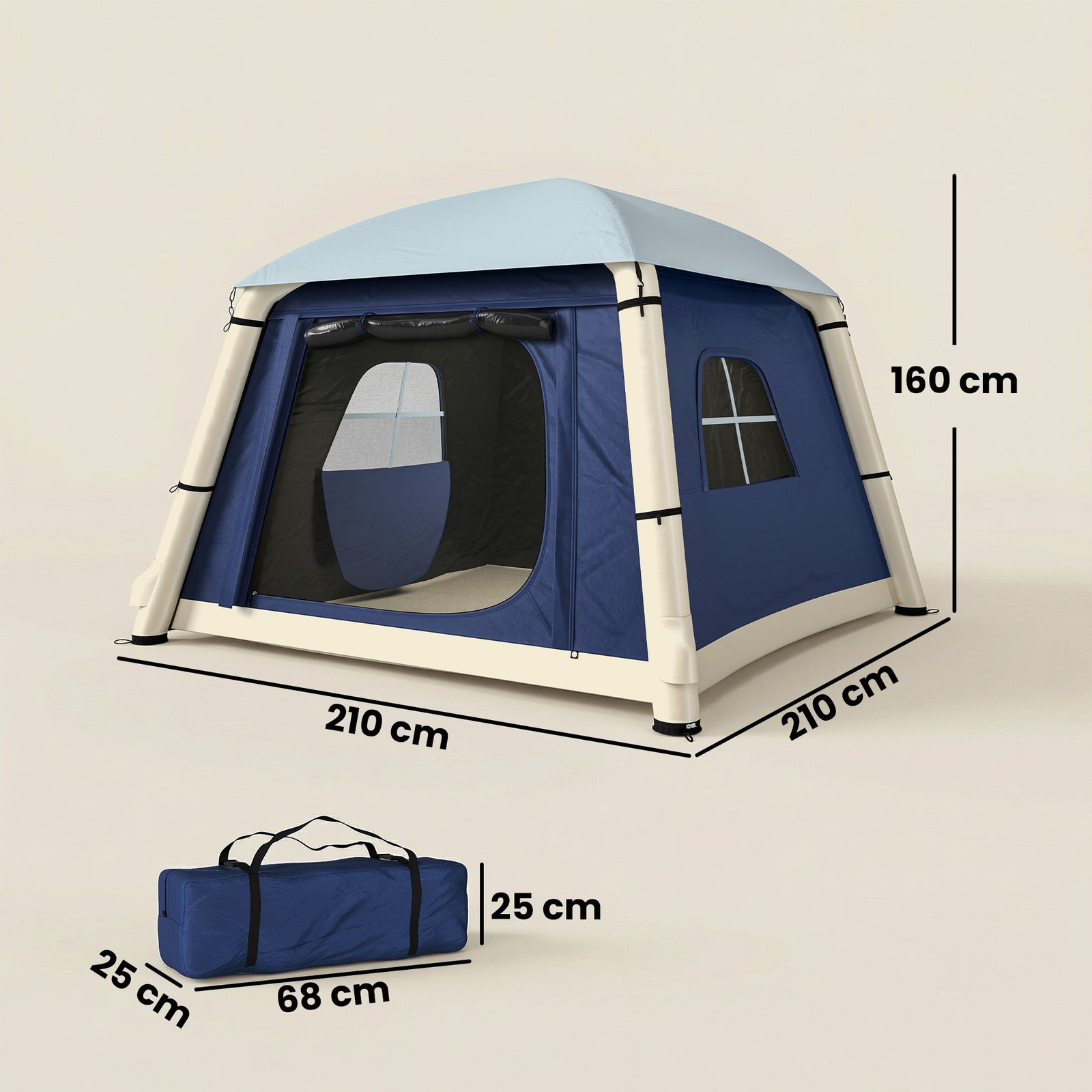 Inflatable Camping Tent w/ Hand Pump, Easy Setup 1/2 Person Blow Up Te