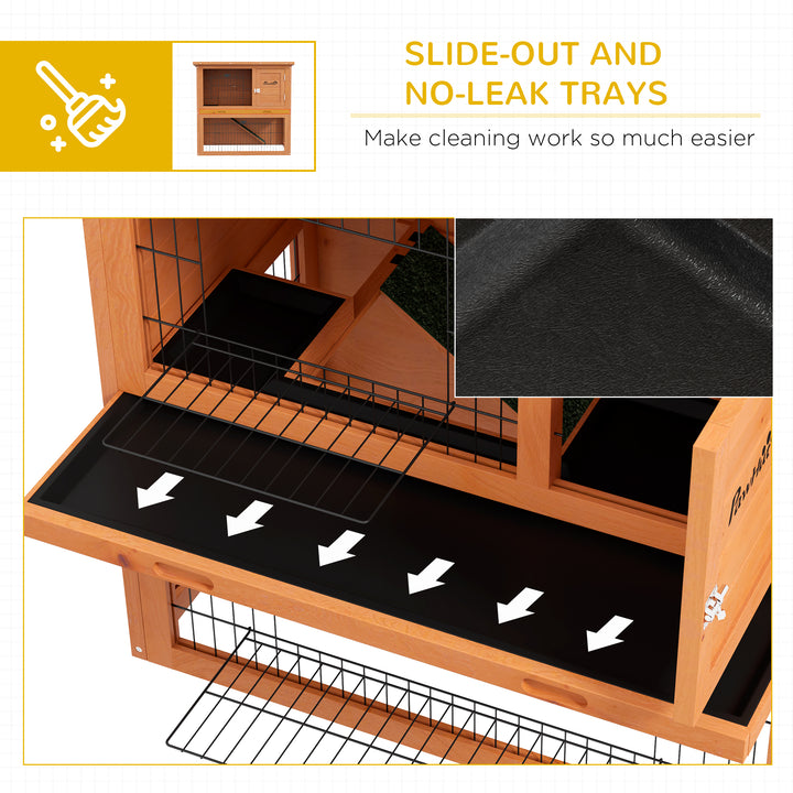 Two-Tier Antiseptic Wood Rabbit Hutch, 80cm Guinea Pig Hutch with Run - Orange