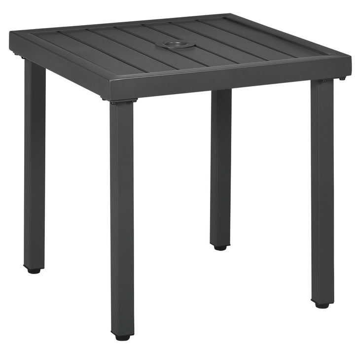 Outsunny Garden Side Table, Patio Coffee Table with Umbrella Hole, End Table with Steel Frame for Balcony, Grey