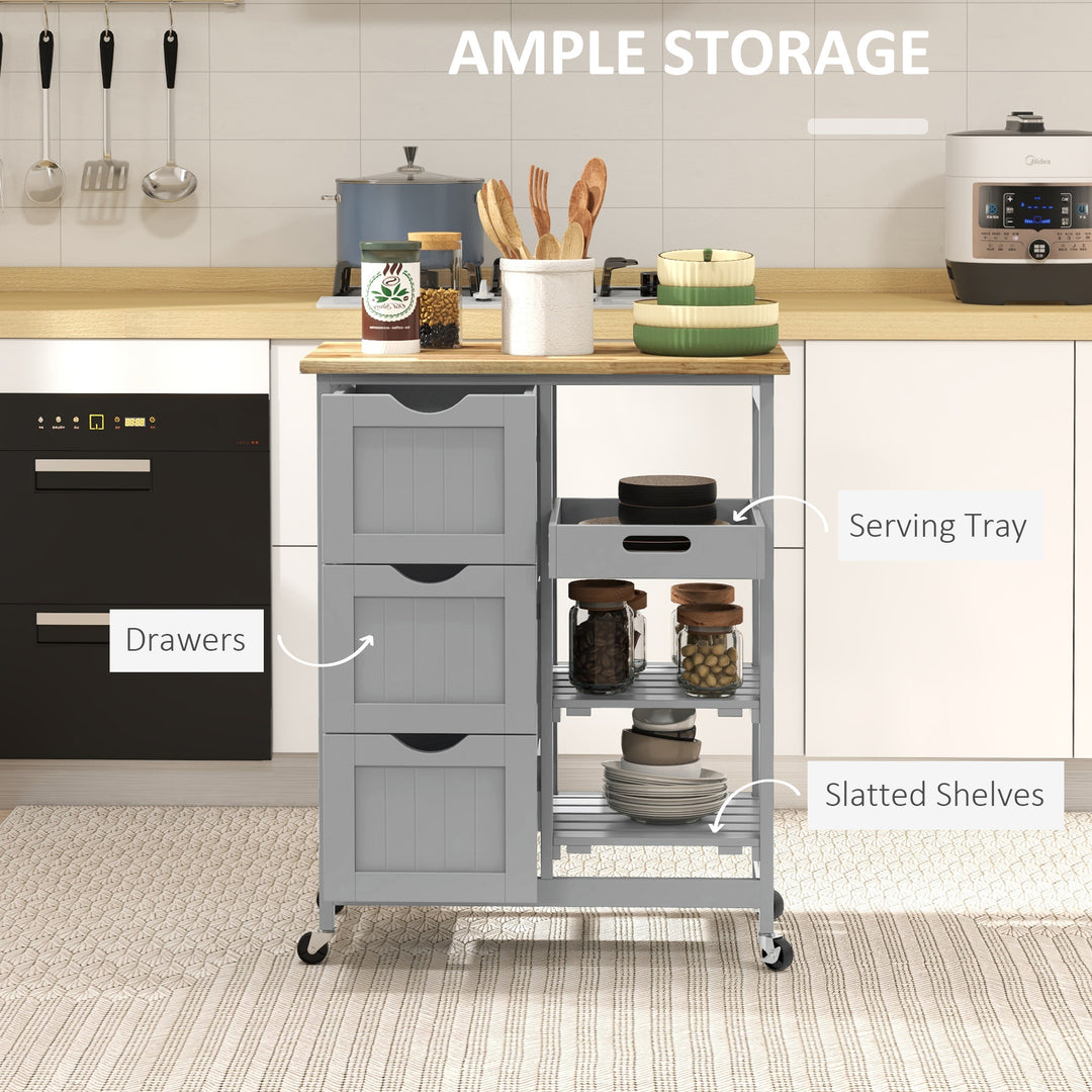 Rolling Kitchen Island Cart, Bar Serving Cart, Compact Trolley on Whee