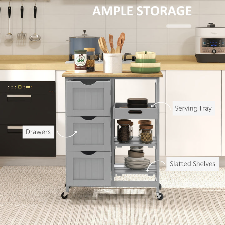 Rolling Kitchen Island Cart, Bar Serving Cart, Compact Trolley on Whee