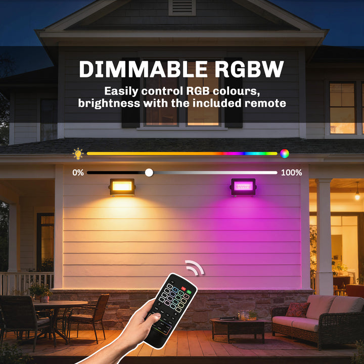 32W LED Floodlights, Linkable 4-Pack Landscape Lighting with Remote Co