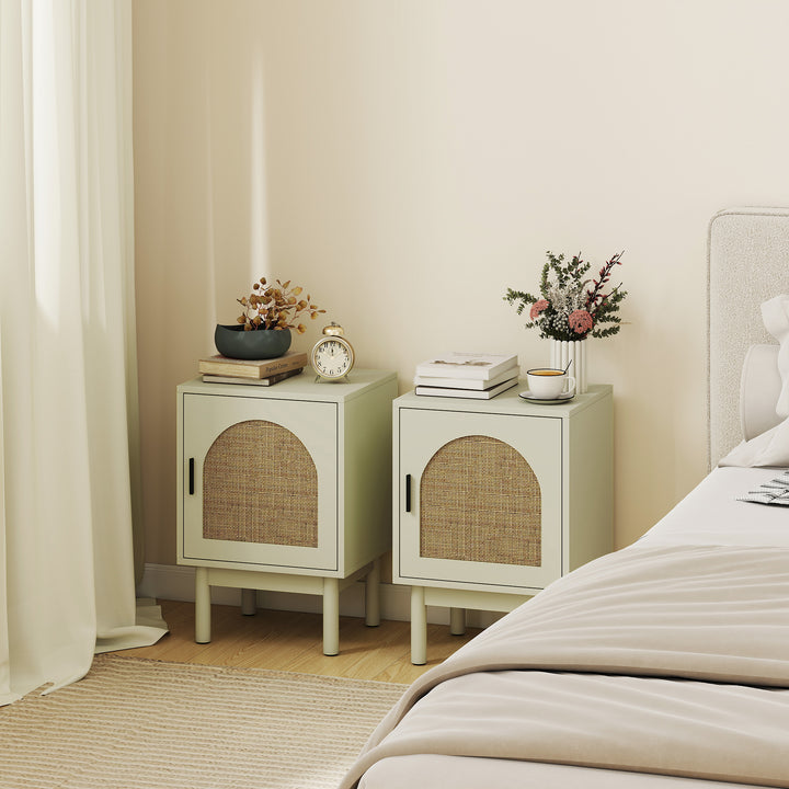 2-Piece Rattan Bedside Table for Bedroom - Light Green - view 2