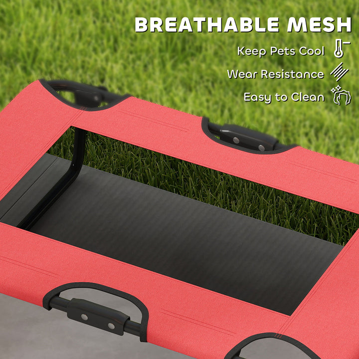 Portable Raised Dog Bed, Elevated Pet Cot with Breathable Mesh for Indoor Outdoor, for Small Medium Dogs, Red