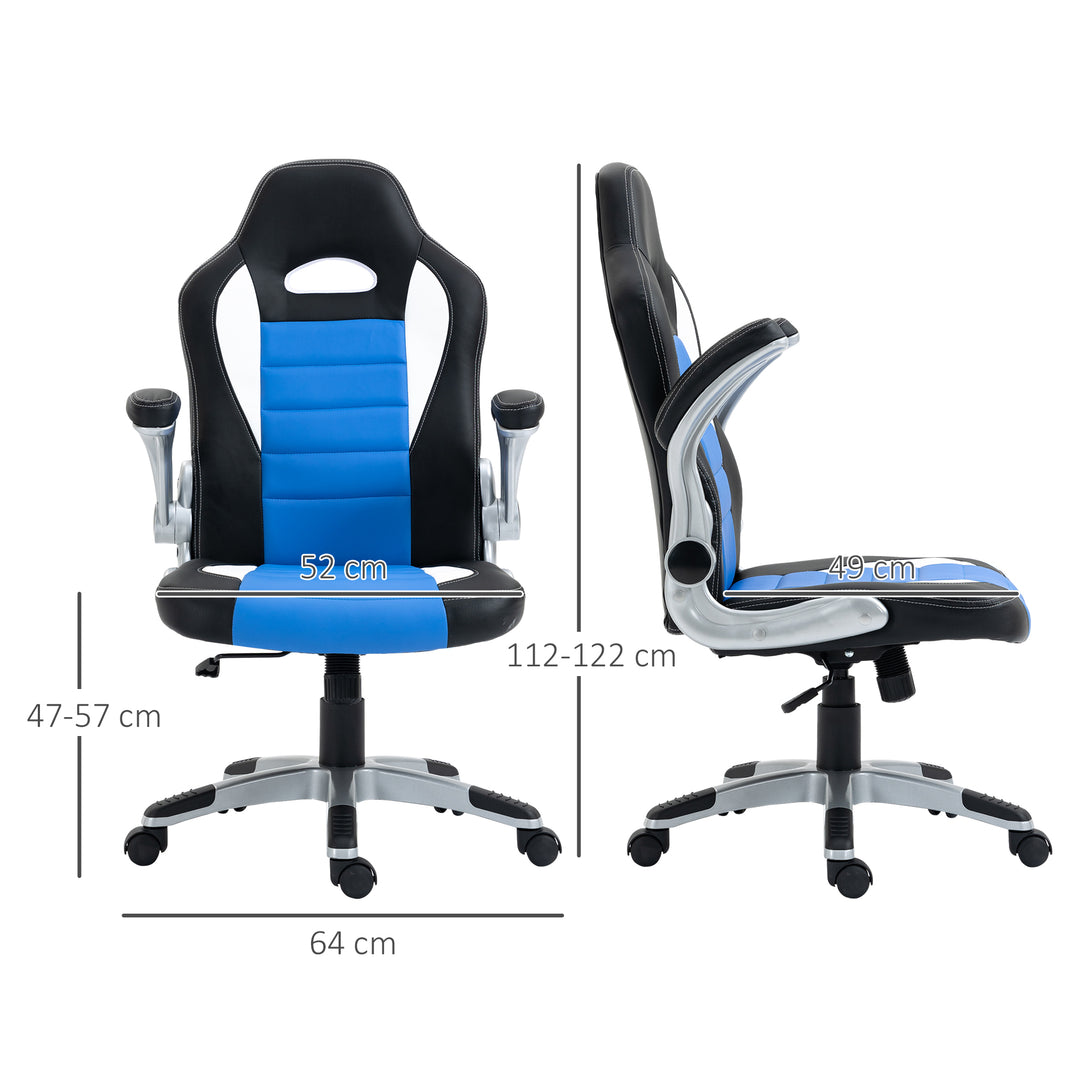 HOMCOM Racing Gaming Chair, PU Leather Computer Desk Chair, Height Adjustable Swivel Chair With Tilt Function and Flip Up Armrests, Blue | Aosom UK