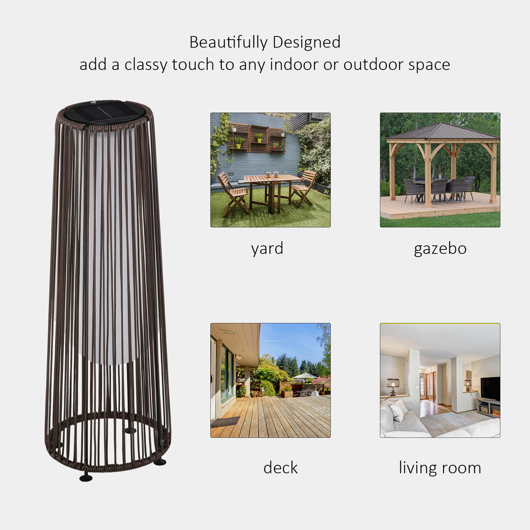 Outsunny Rattan Solar Lantern, PE Wicker Solar Powered Garden Lights with Auto On/Off, Brown