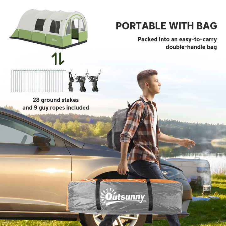 3000mm Waterproof Camping Tent, 5-6 Man Family Tent with Living and Bedroom, Carry Bag Included, Cream and Green