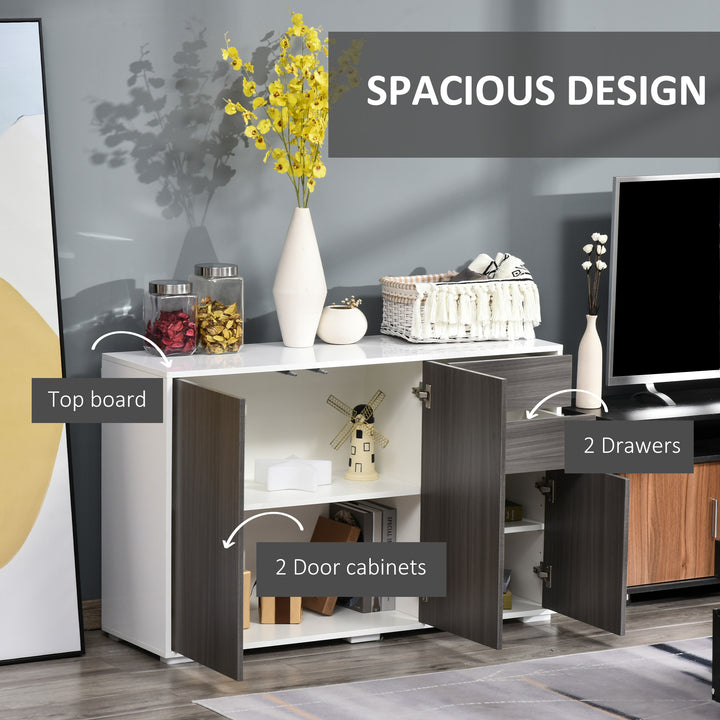 HOMCOM High Gloss Sideboard: Living Room/Bedroom Cabinet, Push-Open, 2 Drawers, Light Grey & White | Aosom UK