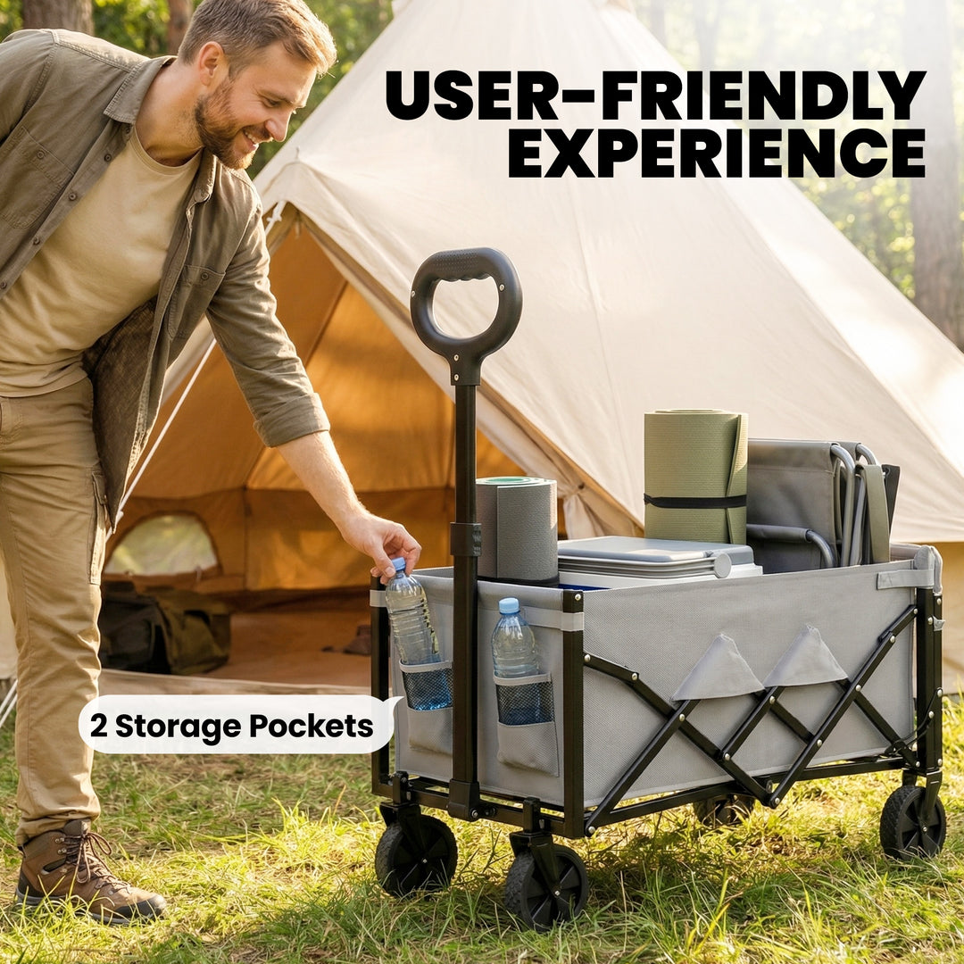 60L Foldable Festival Trolley on Wheels, Collapsible Wagon Cart with D