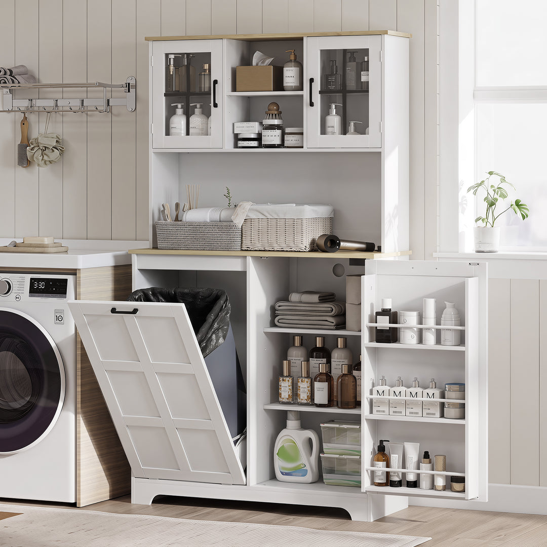 175cm Tall Kitchen Cabinet, Kitchen Cupboard with Rubbish Bin Cabinet,
