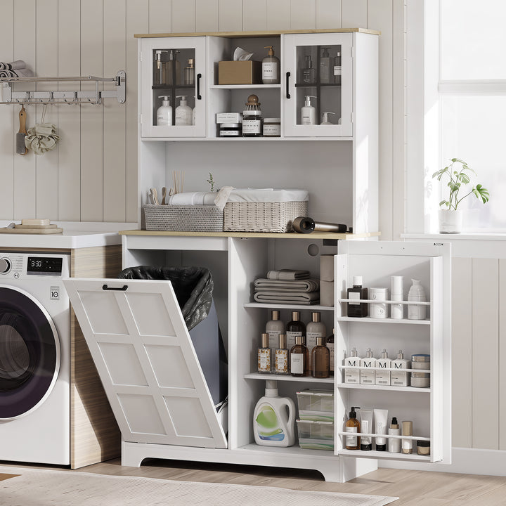 175cm Tall Kitchen Cabinet, Kitchen Cupboard with Rubbish Bin Cabinet,