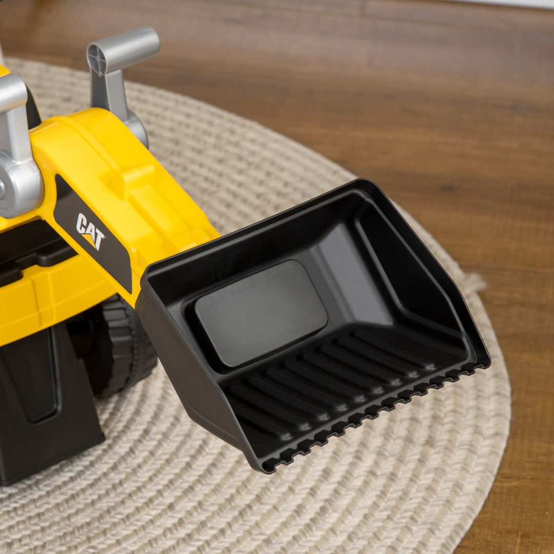CAT Licensed Kids Construction Ride-On Toddler Digger Excavator Foot-To-Floor Ride-On Toy w/ Manual Shovel, Horn, Hidden Storage, for Ages 1.5-3 Years
