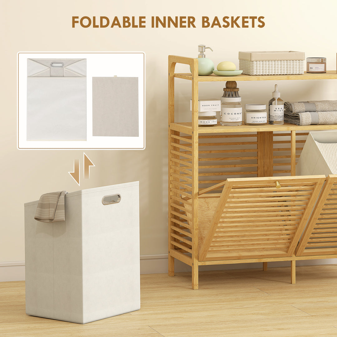Double Tilt Out Bamboo Laundry Cabinet, Freestanding Bathroom Cabinet 