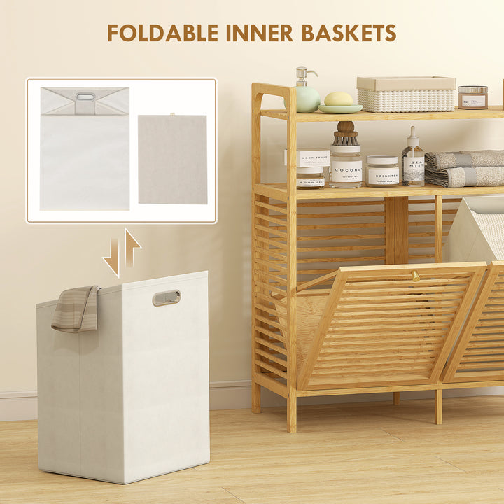 Double Tilt Out Bamboo Laundry Cabinet, Freestanding Bathroom Cabinet 