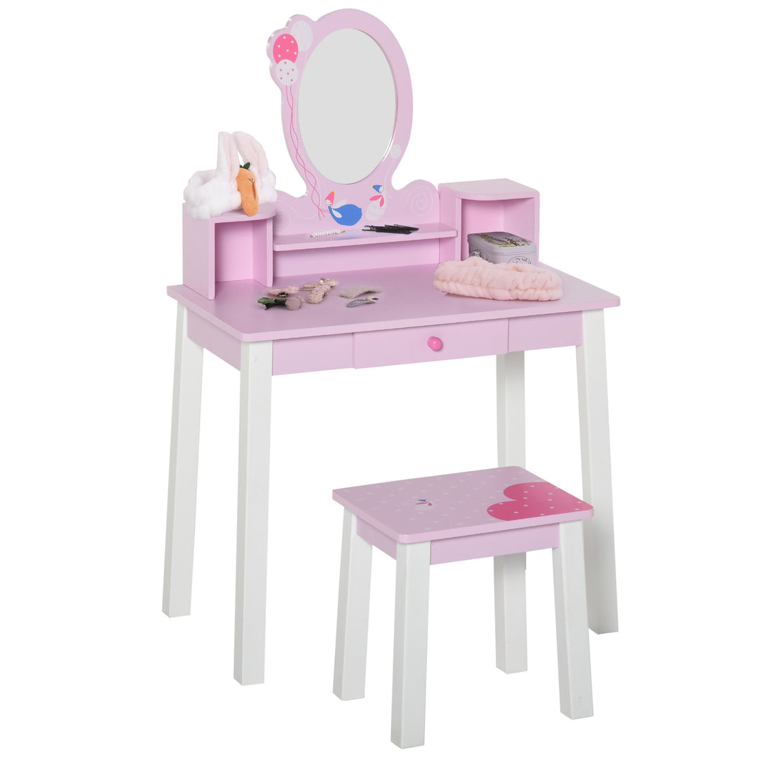MCL Kids Wooden Dressing Table and Stool Make Up Desk (Pink)