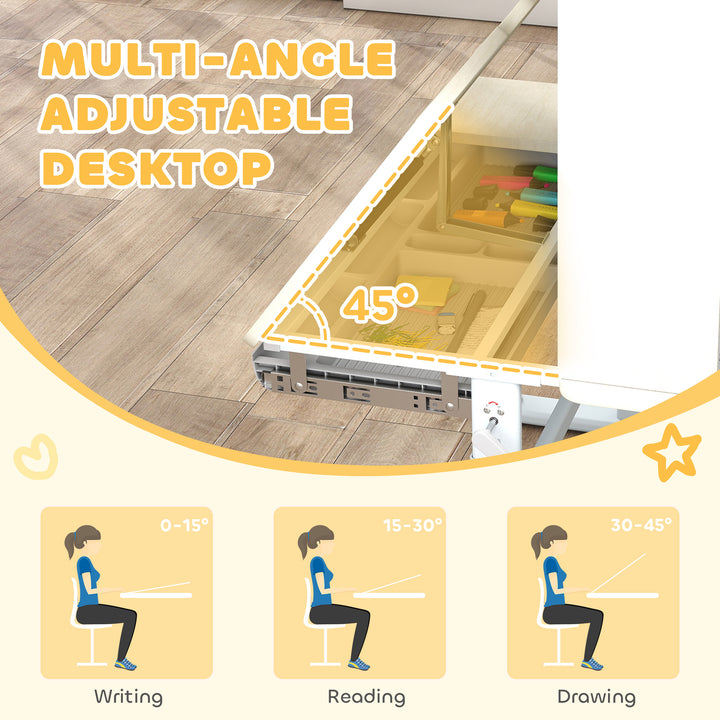 Kids Desk Height Adjustable with Tilt-Desktop, Hutch, Drawer, Storage Shelf, Pegboard, for 3-12 Years Old