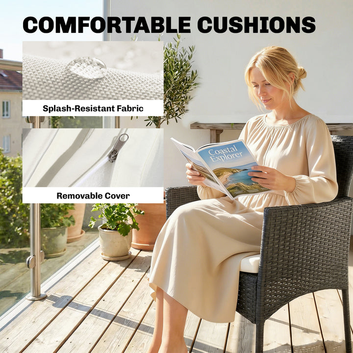 3 Piece Rattan Bistro Set, PE Wicker Garden Furniture Conversation Set
