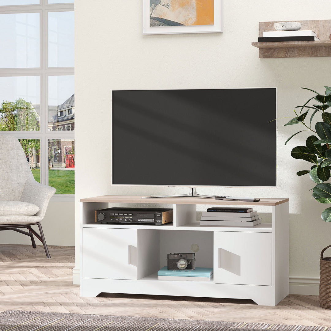MCL TV Stand Cabinet up to 50", Modern TV Unit with Storage, Open Shelves and Cable Management for Living Room, Bedroom, White