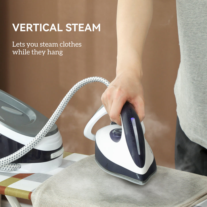 Steam Generator Iron with ECO Mode, Self-Cleaning, Powerful Vertical Steam, Automatic Shut-Off, Ceramic Non-stick Soleplate, Large 1.5L Detachable Water Tank, 8 Bar, 2600W, Blue