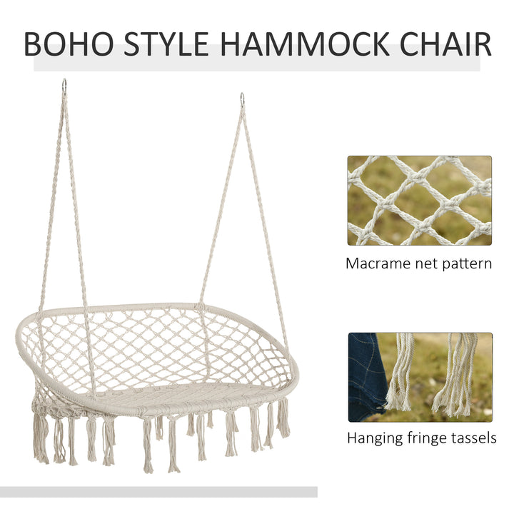 Hanging Hammock Chair Cotton Rope Porch Swing with Metal Frame, Large Macrame Seat for Patio, Garden, Bedroom, Living Room, Cream White