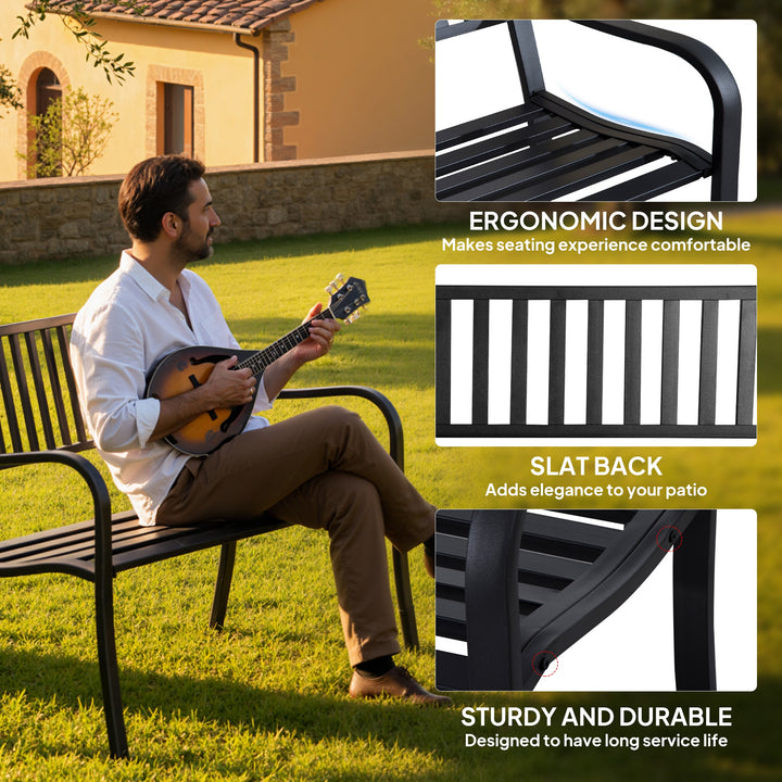 Metal Garden Bench Loveseat with Slatted Seat