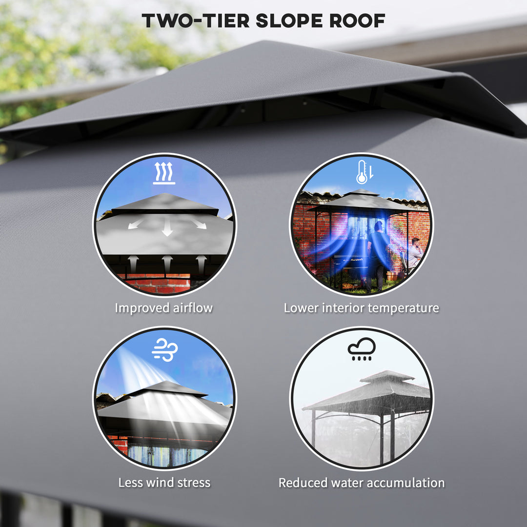 Grill Gazebo Replacement Canopy Roof for 1.5 x 2.4m Frame, UPF50+ Protection, Double Tiered 5' x 8' Outdoor BBQ Gazebo Cover Replacement, TOP COVER ONLY, Dark Grey