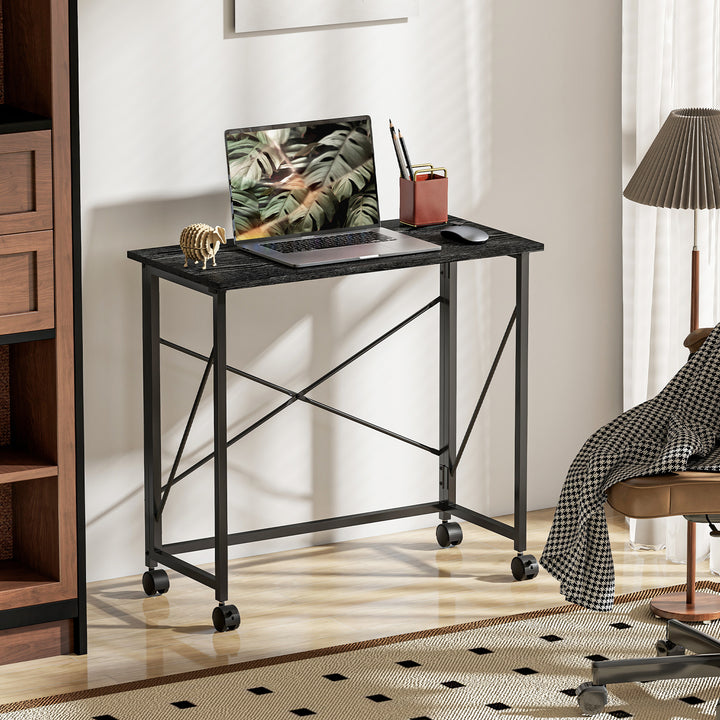 80 cm Folding Desk on Wheels - Black