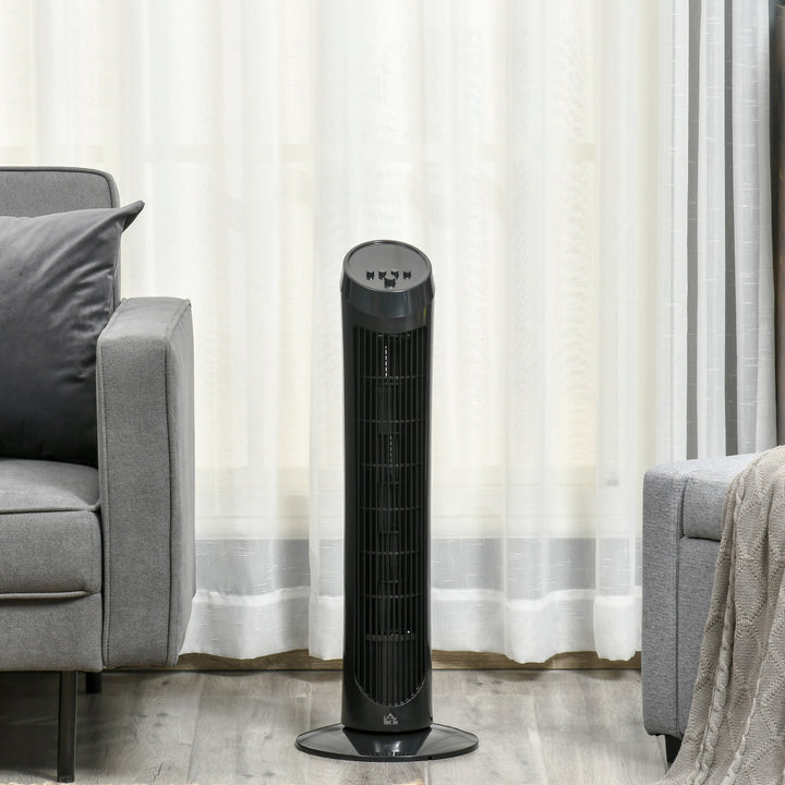 HOMCOM Ultra-Slim Tower Fan: 3 Speeds, Noise Reduction Tech for Indoor Cooling, Sleek Black | Aosom UK