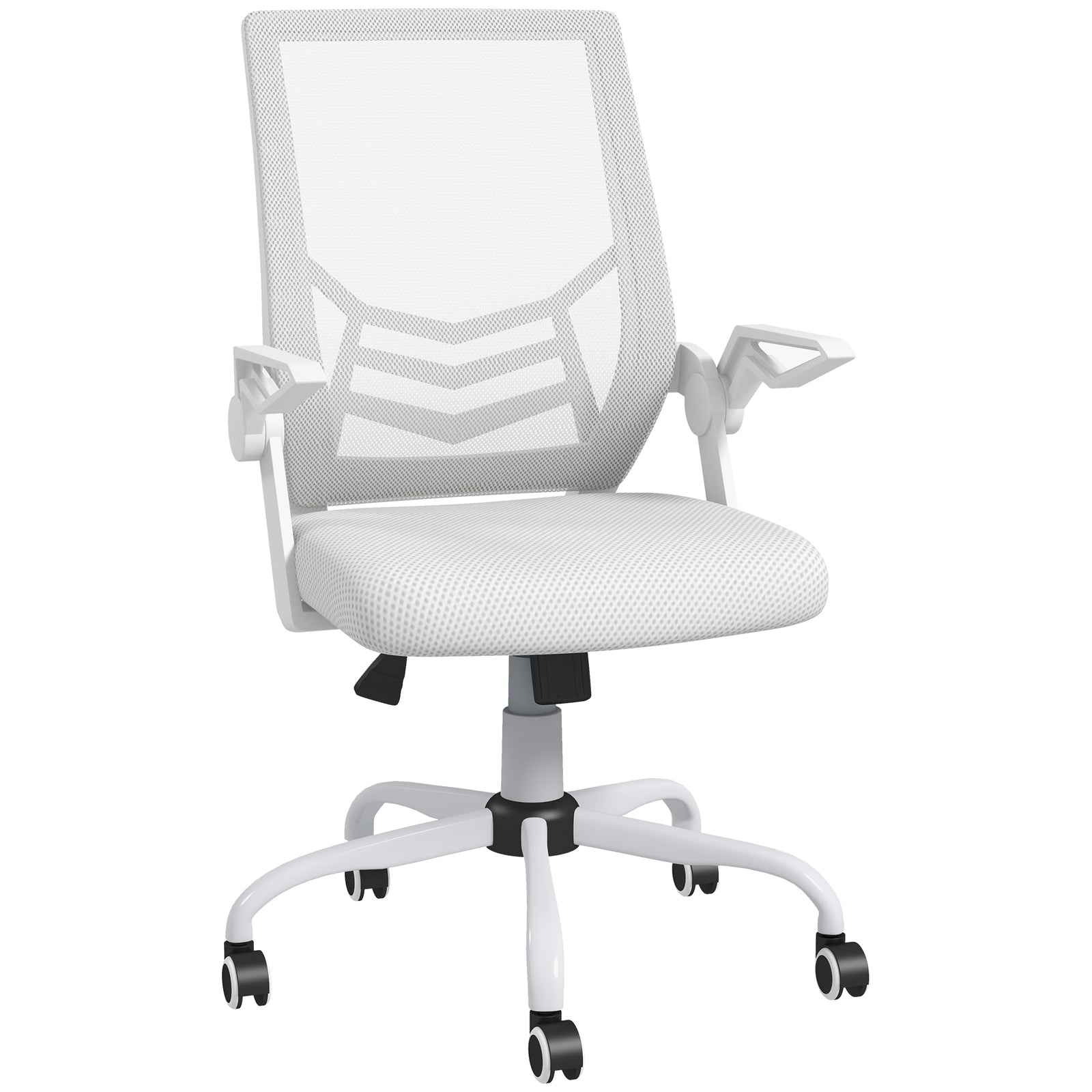 Mesh Office Chair, Computer Desk Chair with Flip-up Armrests, Lumbar Back Support and Swivel Wheels, White
