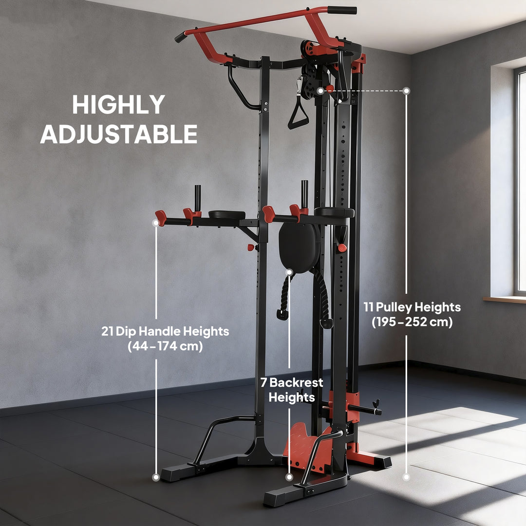 Power Tower with Lat Pull Down Machine, Pull Up Bar, Dip Station, Adju