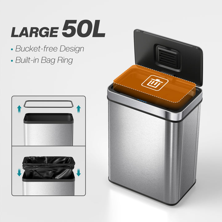 50 L Sensor Can, Sensor Bin with Soft-Close Lid, Fingerprint-Proof Sta