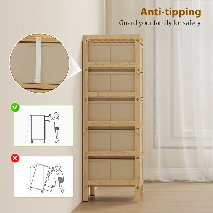 Chest of Drawers, 5 Fabric Drawers Narrow Dresser with Bamboo Frame, C
