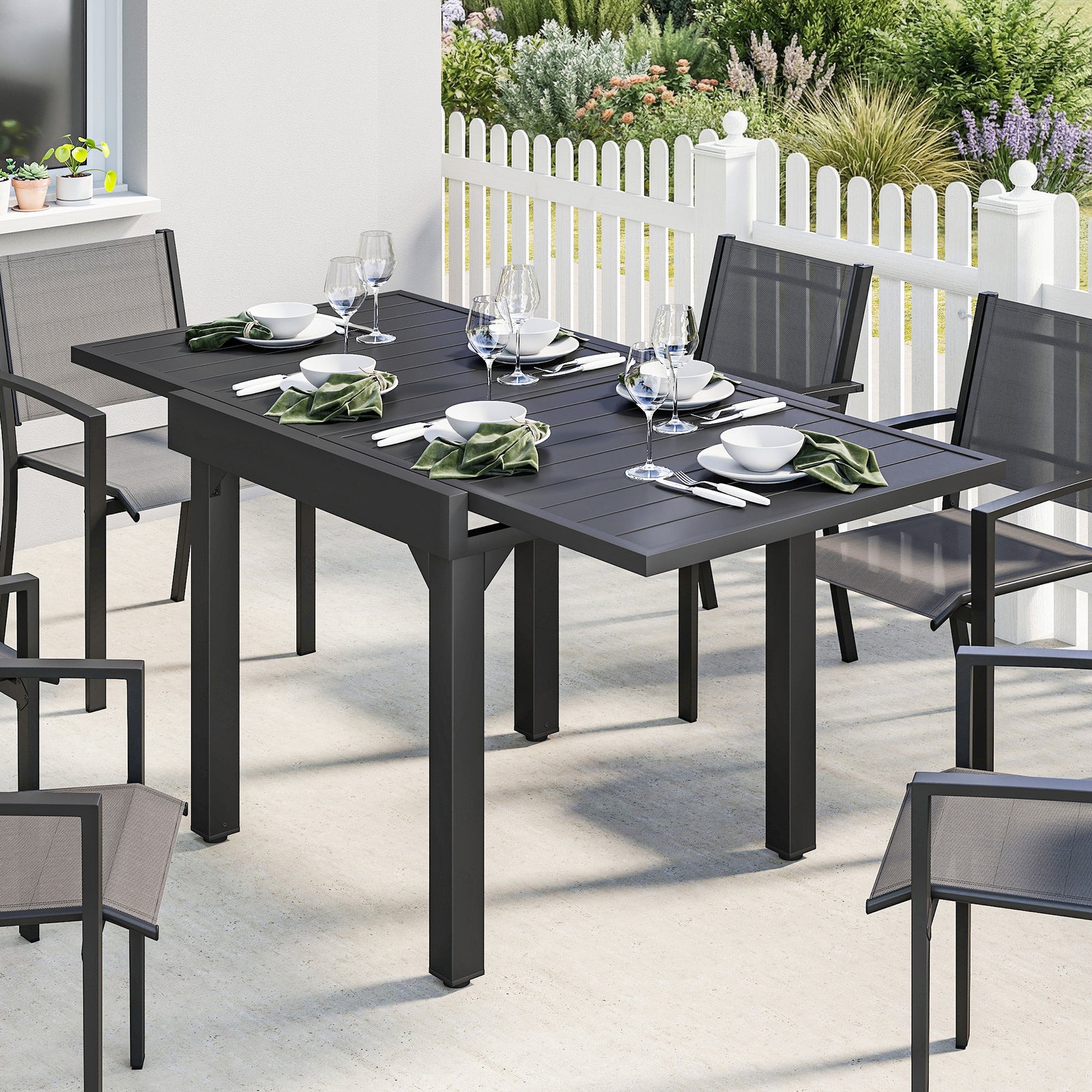 Expandable Patio Dining Table for 4-6 People, 80-160 cm Aluminium Exte