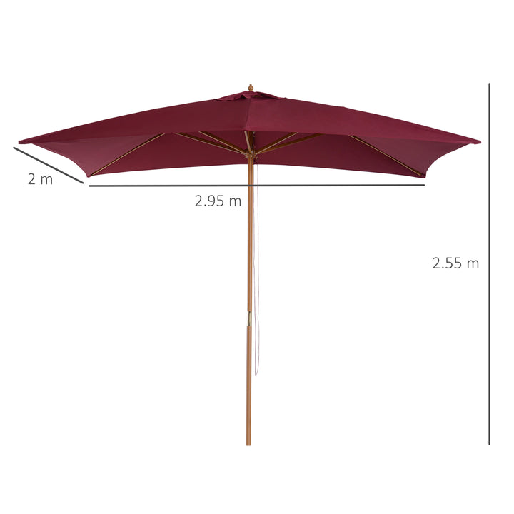 2 x 3m Wooden Garden Parasol Umbrella Outdoor Sun Shade Canopy, Wine Red