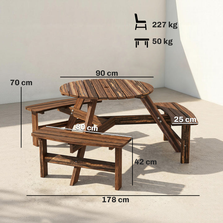 Wooden Garden Dining Set, 6 Seater Round Dining Picnic Table with Matc