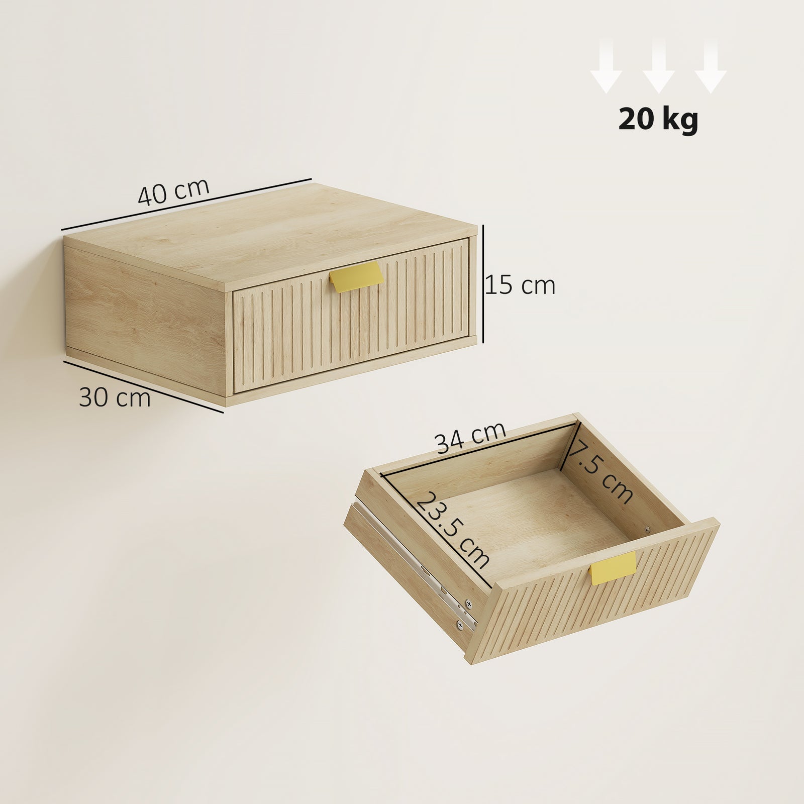 Modern Floating Nightstands Set of 2, Wall Mounted Bedside Tables with