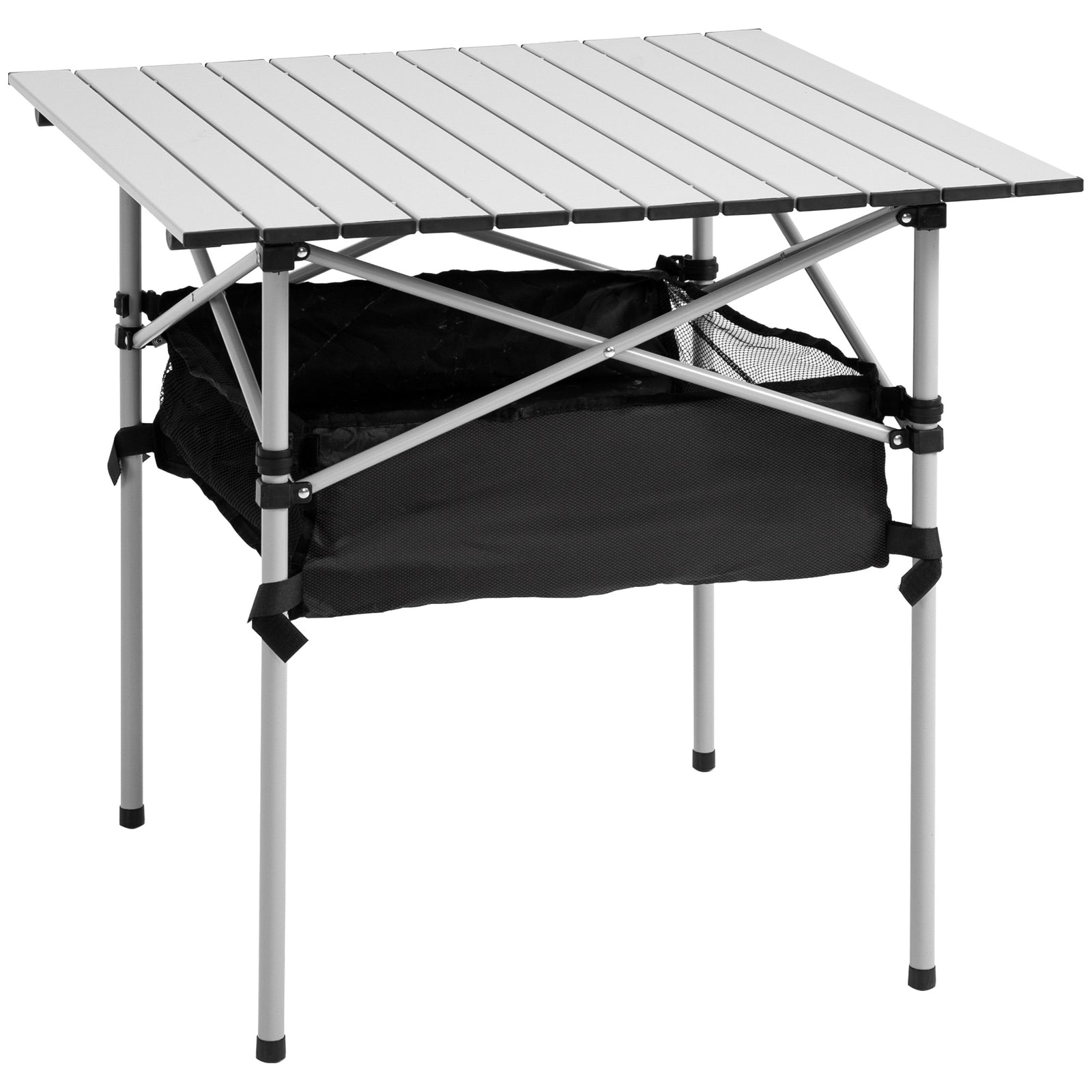 Portable Camping Table w/ Mesh Bag & Steel Frame Hiking Furniture Desk, Silver Black