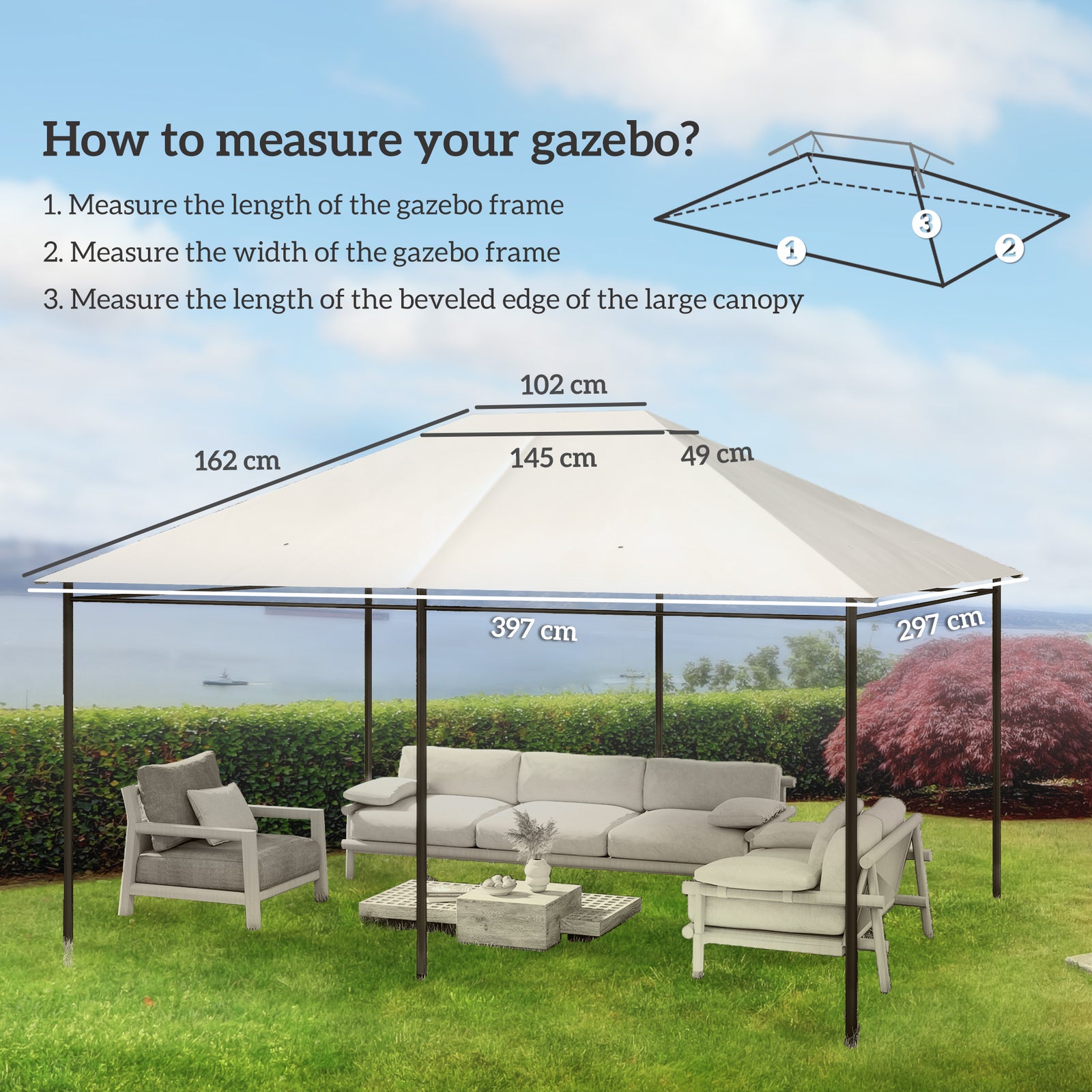 3 x 4m Gazebo Canopy Replacement Cover, Gazebo Roof Replacement (TOP C